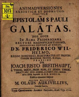 Animadversiones exegeticae ... in epistolam S. Pauli ad Galatas