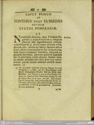 Caput Primum De Fontibus Atque Subsidiis Notitiae Status Pomeraniae