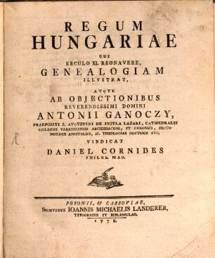 Regum Hungariae ... Genealogia