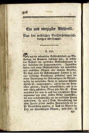 Ein und vierzigster Abschnitt. Von den weiblichen Geschlechtsverrichtungen überhaupt.