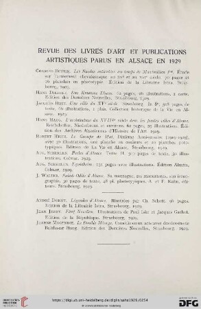 Revue des livres d'art et publications artistiques parus en Alsace en 1929