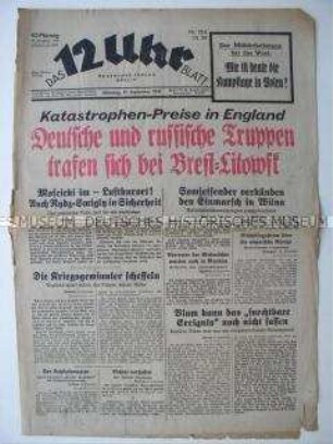 Berliner Tageszeitung "Das 12 Uhr Blatt" zur Begegnung deutscher und sowjetischer Truppen bei Brest-Litowsk im Ergebnis des Hitler-Stalin-Paktes