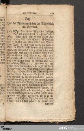 Cap. I. Von der Nothwendigkeit der Freudigkeit im Sterben.