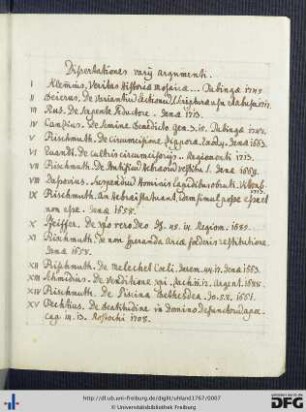 Handschriftliches Inhaltsverzeichnis des gesamten Bandes.