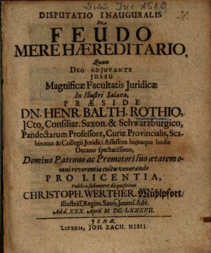 Disputatio Inauguralis De Feudo Mere Haereditario