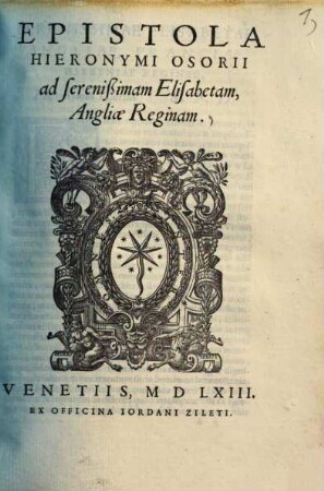 Epistola Hieronymi Osorii ad serenissimam Elisabetam, Angliae Reginam