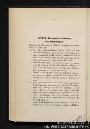 XVIII. Zusammenfassung des Bisherigen