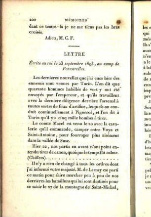 Lettre Écrite au roi le 23 septembre 1693, au camp de Fenestrelles. [...]