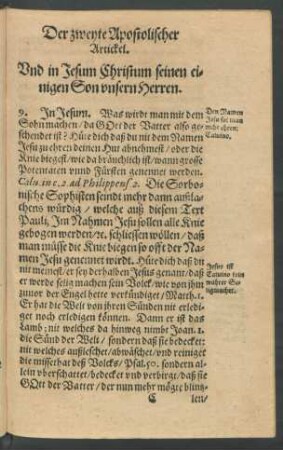 Der zweyte Apostolischer Artickel. Und in Jesum Christum seinen einigen Son unsern Herren.