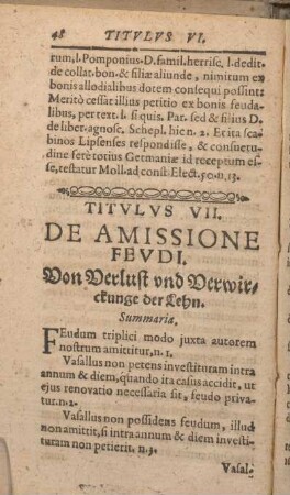 Titvlvs VII. De Ammissione Fevdi. Von Verlust vnd Verwirckunge der Lehn.