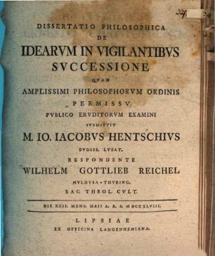 Diss. philos. de idearum in vigilantibus successione