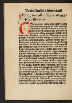 Hugo de constructione tabernaculi secundum litteram.