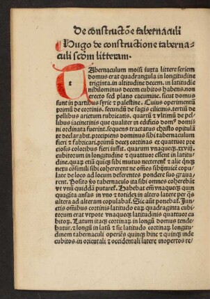 Hugo de constructione tabernaculi secundum litteram.