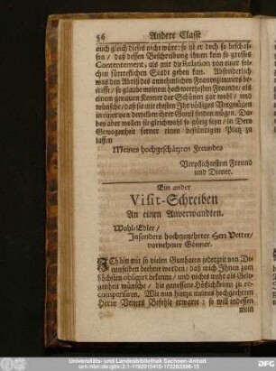 Ein ander Visit-Schreiben An einen Anverwandten.