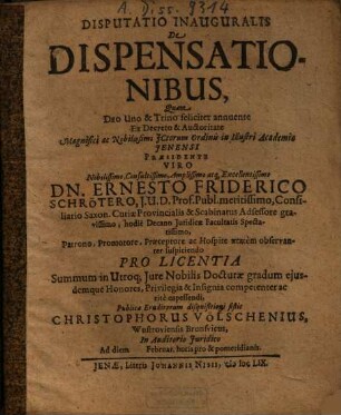 Disputatio Inauguralis De Dispensationibus