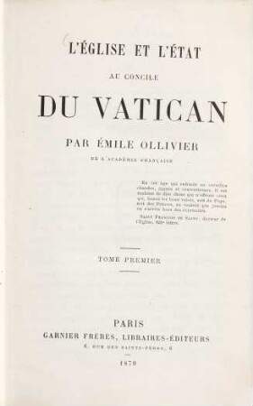 L' église et l'état au Concile du Vatican, 1