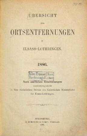 Übersicht der Ortsentfernungen in Elsass-Lothringen