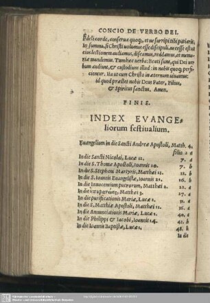 Index Evangeliorum festivalium