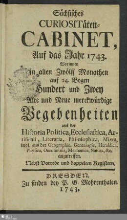 1743: Historische alte und neue Curiosa Saxonica