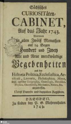 1743: Historische alte und neue Curiosa Saxonica