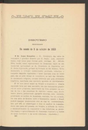 Discurso pronunciado na sessão de 5 de outubro de 1923