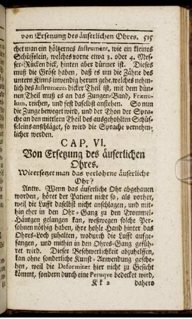 Cap. VI. Von Ersetzung des äuserlichen Ohres.