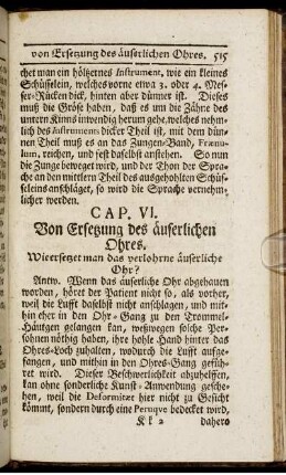 Cap. VI. Von Ersetzung des äuserlichen Ohres.