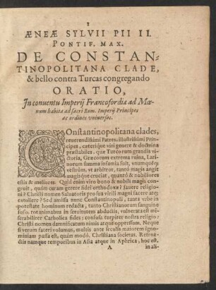 Orationum Turcicarum. Volumen Primum.