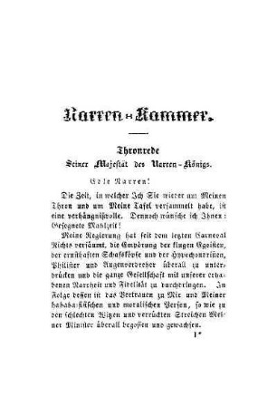 Thronrede Seiner Majestät des Narren-Königs