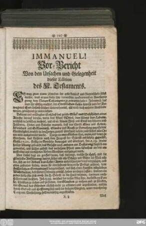 Vor-Bericht Von den Ursachen und Gelegenheit dieser Edition des N. Testaments.