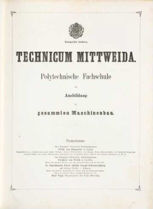 Technicum Mittweida : Polytechnische Fachschule für Ausbildung im gesammten Maschinenbau, 1877