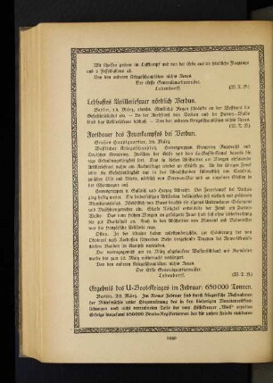 Lebhaftes Artilleriefeuer nördlich Verdun.