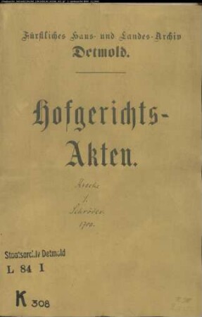 Krecke, Hermann, Pastor zu Heiden gegen Heinrich Schröder zu Horn - Schuldforderung