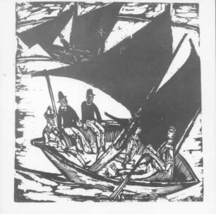 Zwei Segelboote auf See : Vorkursarbeiten. Zwei Segelboote auf See. Linolschnitt (wohl um 1970)