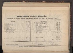 Statement of income and expenditure for the month of October, 1909.