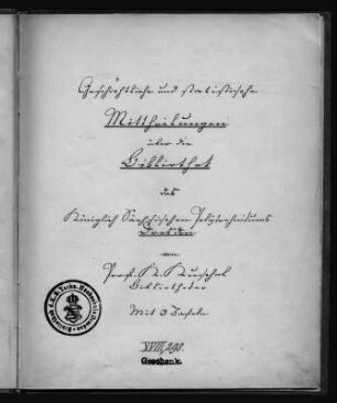 Titelblatt; Geschichtliche und statistische Mitteilungen über die Bibliothek des Königlich Sächsischen Polytechnikums Dresden