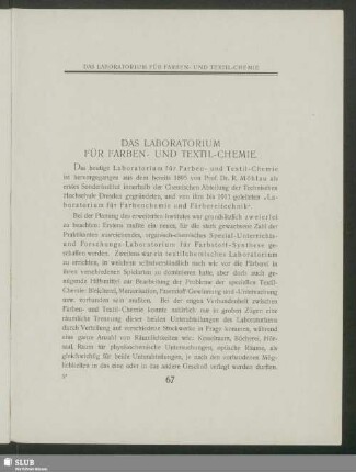 Das Laboratorium Für Farben- Und Textil-Chemie
