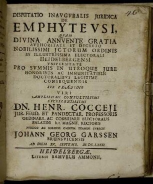 Disputatio Inauguralis Iuridica De Emphyteusi