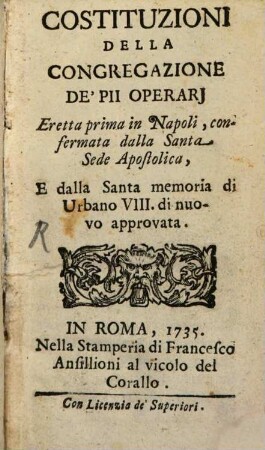 Costituzioni della Congregazione de'Pii Operarii