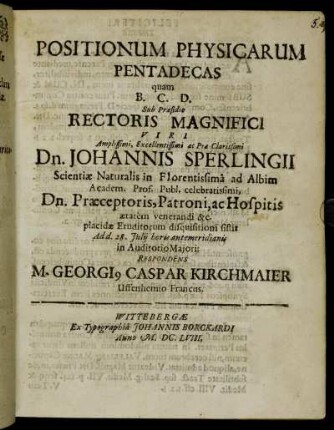 Positionum Physicarum Pentadecas