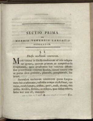 Sectio Prima De Morbis Venereis Larvatis Generatim.