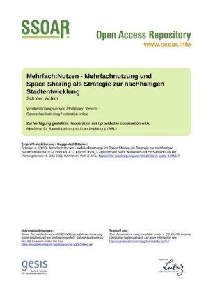 Mehrfach:Nutzen - Mehrfachnutzung und Space Sharing als Strategie zur nachhaltigen Stadtentwicklung