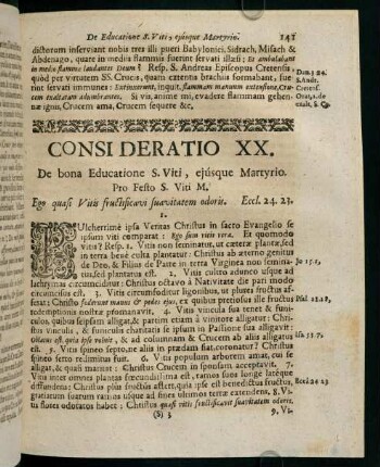 141-146, CONSIDERATIO XX. De bona Educatione S. Viti, ejúsque Martyrio.