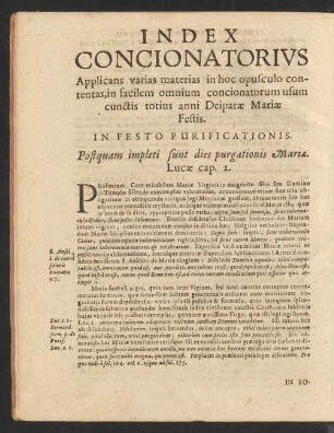 Index Concionatorius Applicans varias materias in hoc opusculo contentas, in facilem omnium concionatorum usum cunctis totius anni Deiparae Mariae Festis.