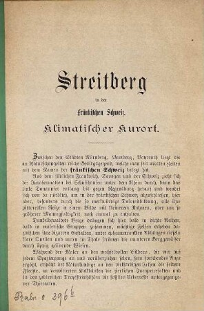 Streitberg in der fränkischen Schweiz : Klimatischer Kurort