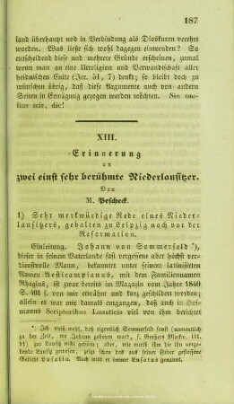 Erinnerungen an zwei einst sehr berühmte Niederlausitzer : Joh. Rhagius Aesticampianus. 1460-1520. Georg Wolfgang Wedel aus Golsen. 1645-1721