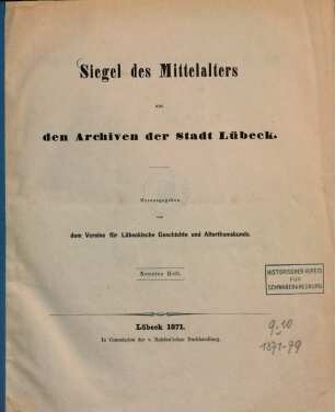 Siegel der Holstein-Schauenburger Grafen aus den Archiven der Stadt Lübeck, H. 2