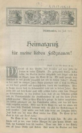 Heimatgruß für meine lieben Feldgrauen : Bischhausen, im Juli 1917