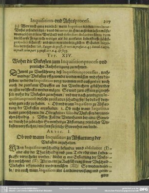 Tit. XIV. Woher die Unkosten zum Inquisitionproceß und peinlicher Rechtfertigung zu nehmen