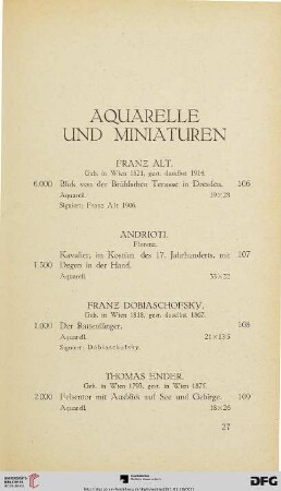 Aquarelle und Miniaturen (Nr. 106-133)